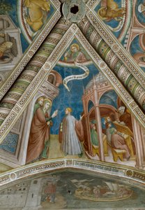 Saint Augustine bliver sendt af sin mor Monique for at studere i Thagaste (Fresco
