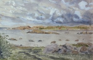 Hav- og landskabsskitse (akvarel og blyant på papir)