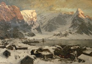 Udsigt fra Reine i Lofoten, ca. 1886 (olie på lærred)
