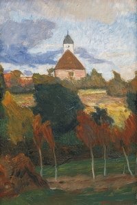 Udsigt over Worpsweder Kirke. Omkring 1895 af Otto Modersohn