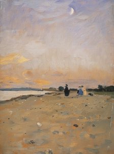 Flodlandskab med en halvmåne (strandlandskab på Juist). 1885 eller omkring 1889