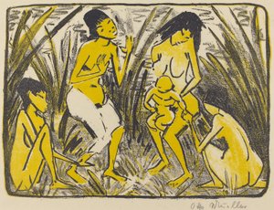 Fundet af Moses (Auffindung des Moses), ca. 1920 (litografi i sort og guld) af Otto Mueller