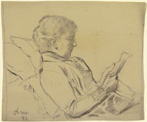 Luise Scholderer, der læser avis
