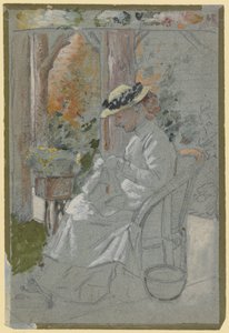 Luise Scholderer på verandaen af Otto Scholderer