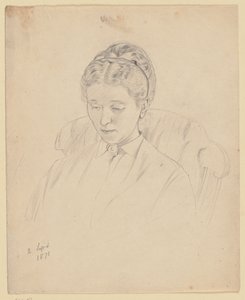 Luise Scholderer, siddende i en lænestol af Otto Scholderer