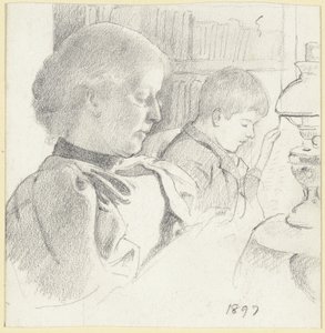 Luise Scholderer og Victor læser af Otto Scholderer