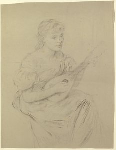 Ung kvinde, der spiller på mandolin ("Lutespillerinde") af Otto Scholderer