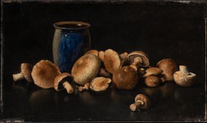 Stilleben med blå vase og svampe af Otto Scholderer