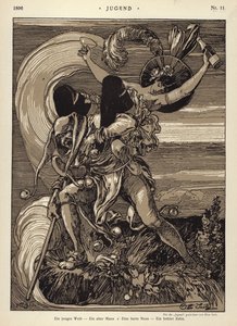 En ung kvinde - en gammel mand - en hård møtrik - en hul tand (litho) af Otto Seitz