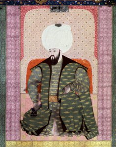 Det Osmanniske Rige: "" Portræt af den osmanniske sultan Bajazed (Bayezid, Bajazet, Bayazid) II den retfærdige (1447-1512)"" Miniature fra manuskriptet (Ms. 1973, folio 62a) "" Zubdat al Tawarikh" (Zubdat al Tawarikh) (Creme of Stories) af historikeren Sey af Ottoman School