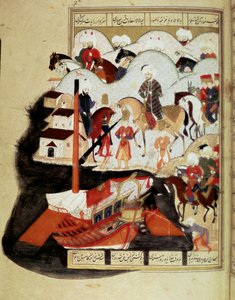 Osmannerriget: "" Sultan Murad III (1574-1595) Besøger havnen i Konstantinopel"" Manuskript miniature ms. FY 1404 "" Sehinsahname"" (eller Shahinshah-nameh eller Shahinshah-nameh, Shahinshah nama, Shahinshah nameh) "" Historien om Kongernes Konge"" digt o af Ottoman School