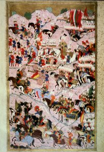 Det Osmanniske Rige: "" Sultan Soliman (Suleyman) Jeg sagde det storslåede i slaget ved Mohacs den 29/08/1526 mod hæren fra kongeriget Ungarn, kommanderet af kong Louis II""" Miniature fra "Hunername" af Lokman, vol. 1 (H 1523, f.256b) 1584 Topkapi S af Ottoman School