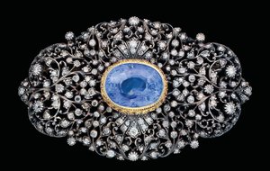 Osmannisk diamant- og safirindsat broche (safir og diamanter i guld og sølv) af Ottoman School