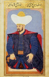 Portræt af sultanen fra det osmanniske imperium Murad I (1326-1389) Miniature fra manuskriptet "" Menneskelig fysiognomi (Om personlige arrangementer af osmannerne) af Seyyid Lokman Hussein. (Ms. ty6087 folio 27b) af Ottoman School