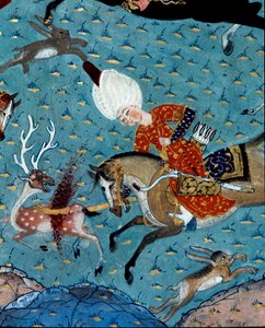 Repræsentation af hofmændene for Sultan Murad II (Murat) (1404-1451) på jagt på hjorte og harer. 1600-tals miniature. Istanbul, Topkapi Sarayi Museumsbibliotek af Ottoman School