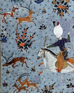 Repræsentation af hofmændene til sultan Murad II (Murat) (1404-1451) på jagt på hjorte Detalje. 1600-tals miniature. Istanbul, Topkapi Sarayi Museumsbibliotek af Ottoman School