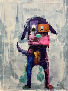 Farverig, abstrakt hund af Owe Emfestav