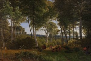 Delhoved Skov ved Skarre Sø, Sjælland. Eftermiddagslys af P.C. Skovgaard