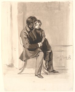 Johan Thomas Lundbye med Olympia Freund på skødet. af P.C. Skovgaard