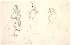 Karikatur af Frederik VII og andre, bl.a. Grundtvig, sandsynligvis Orla Lehmann m.fl. af P.C. Skovgaard