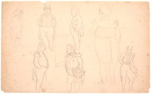 Karikatur af bl.a. A.S. Ørsted, Frederik VII, Christian VIII og sandsynligvis Frederik VI. af P.C. Skovgaard