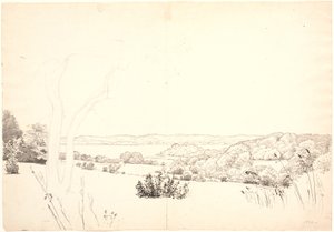 Landskab med udsigt over Skarrit sø. af P.C. Skovgaard