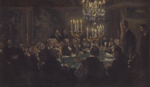 Kompositionsskitse til "Et Møde i Videnskabernes Selskab" i Videnskabernes Selskab af Peder Severin Krøyer