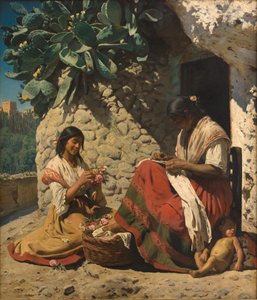 To sigøjnerkvinder uden for deres sommerhus. Spanien af Peder Severin Krøyer