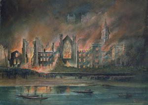 Brand i parlamentets huse, 16. oktober 1834 (gouache) af P.T. Cameron