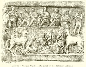 Råd af tyske høvdinge. (Bas-relief af Antoninsøjlen)