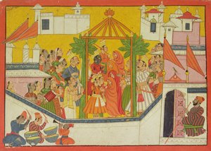 62.2445 Ægteskabet mellem Rama og hans brødre fra Sangri Ramayana, Kulu-Mandi, Himachal Pradesh, 1760-65