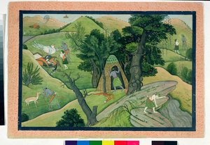 74.73 Rama og Lakshmana vandrer på jagt efter Sita, fra Ramayana, Kangra, Himachal Pradesh, 1780