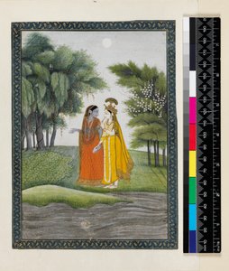 Krishna og Radha går forbi Jumna i måneskin efter at have udvekslet tøj, fra 