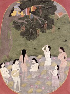 Krishna med ko-pigernes tøj, Tehri-Garhwal, ca. 1820-30