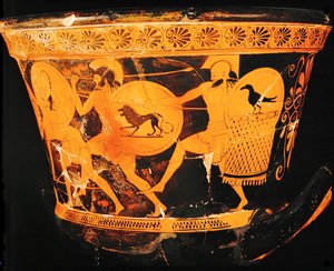 Løbende krigere med skjolde og spyd ... af Painter Eucharides