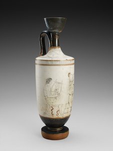 Skulder Lekythos med hvidmalet polykromt maleri af begravelsesscene, 450-440 f.Kr. (terracotta, hvid grundstil) af Painter Houston