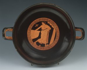Rød figur Kylix, 490-480 f.Kr. (keramik) af Painter of the Paris Gigantomachy
