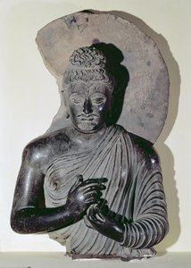 Buste af en prædikende Buddha, græsk-buddhistisk stil, 1.-4. århundrede