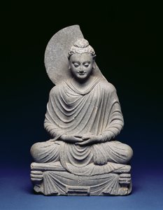 Siddende Buddha, Gandhara, 1.-3. århundrede e.Kr. (skifer)