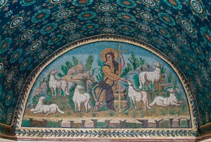 God præst. Mosaik af rammen over indgangsdøren til Mausoleum of Galla Placidia, c425 (mosaik)