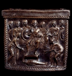 Paleochristian Art: Sølv relikvieæske kendt som Capsella de San Nazaro (sølv relikvieskrin af st Nazaro) - 370-397 apres JC Milan, Tesoro del Duomo Italien af Paleo Christian