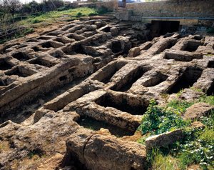 Ruiner af den kristne nekropolis i templernes dal, 4. til 5. århundrede. Agrigento, Agrigento. Sicilien Italien af Paleo Christian