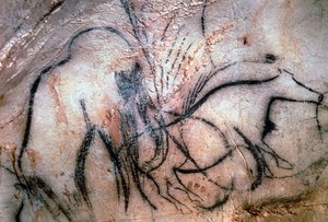 Malerier, der forestiller mammut og kvæg, fra mammutkapellet (hulemaleri)