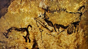 Såret bison, såret mand og uldhåret næsehorn, Lascaux (hulemaleri)