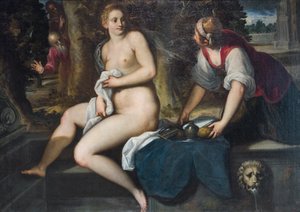 Susanna og de ældste (olie på lærred) af Palma Il Giovane (1548-1628)