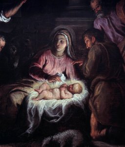 Hyrdernes tilbedelse Detalje af et maleri af Palma Giovane (1544-1628). Geneve fra det 17. århundrede, Museum of Art and History