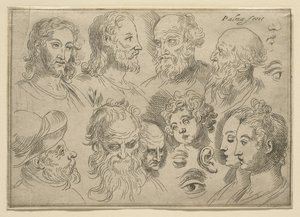 Skitseplade med ti hoveder, 1636 af Palma Il Giovane