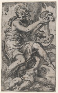 Cupid og Apollo med en lyre, ca. 1568., ca. 1568.