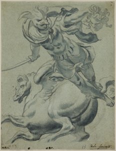 Perseus holder Medusas hoved med Pegasus i baggrunden af Paolo Farinati