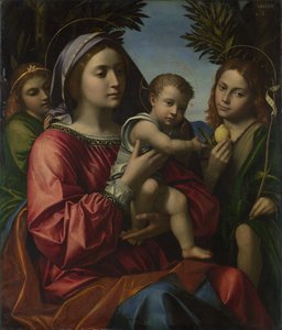 Jomfruen og barnet med døberen og en engel, ca. 1516 af Paolo Morando